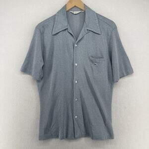MR CALIFORNIA Shirt S 70s Loop Collar Button Up Camp Cotton Blend Blue VTG